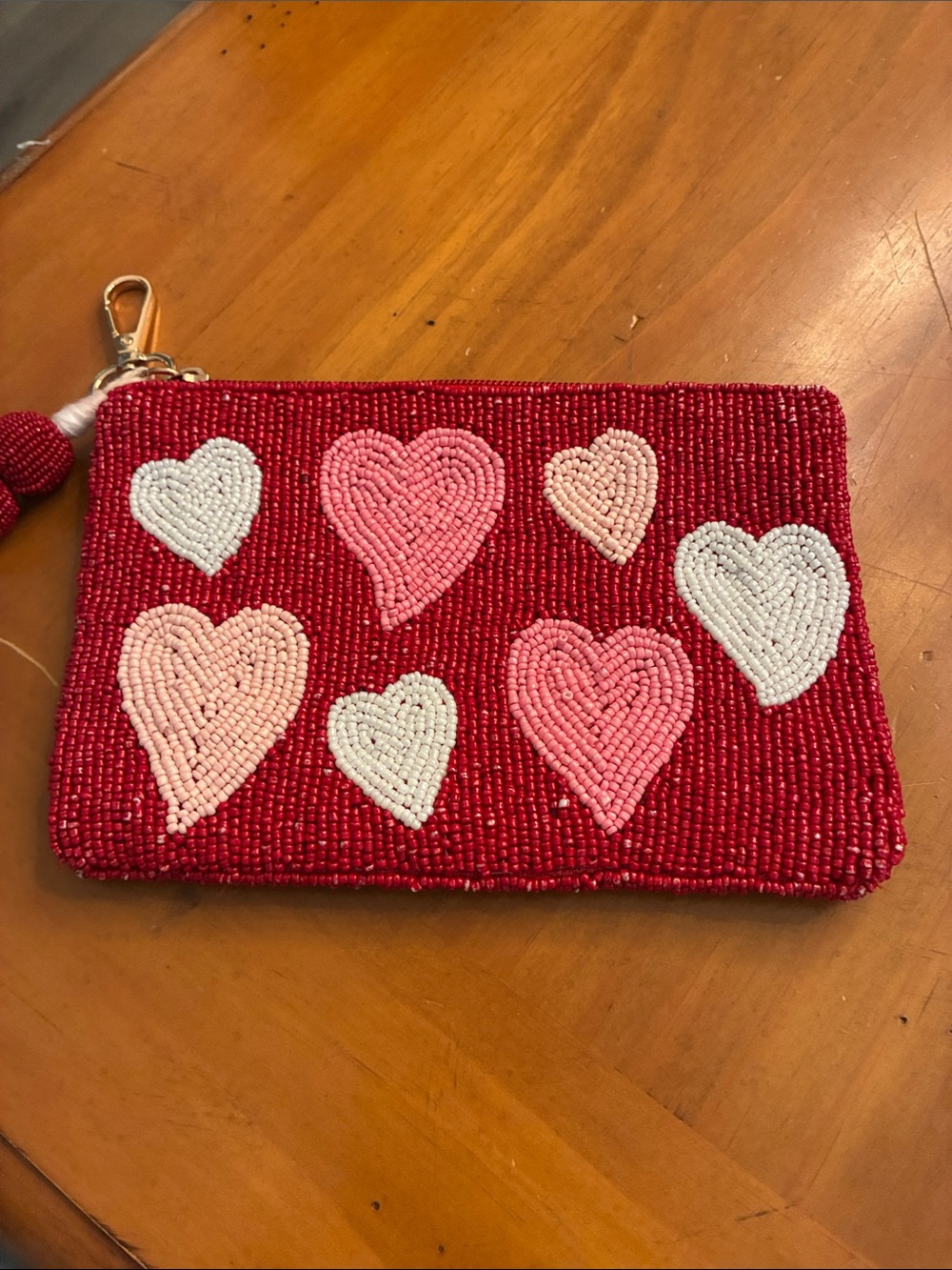 Unlisted Red Beaded Heart Wristlet with Pink & White Hearts